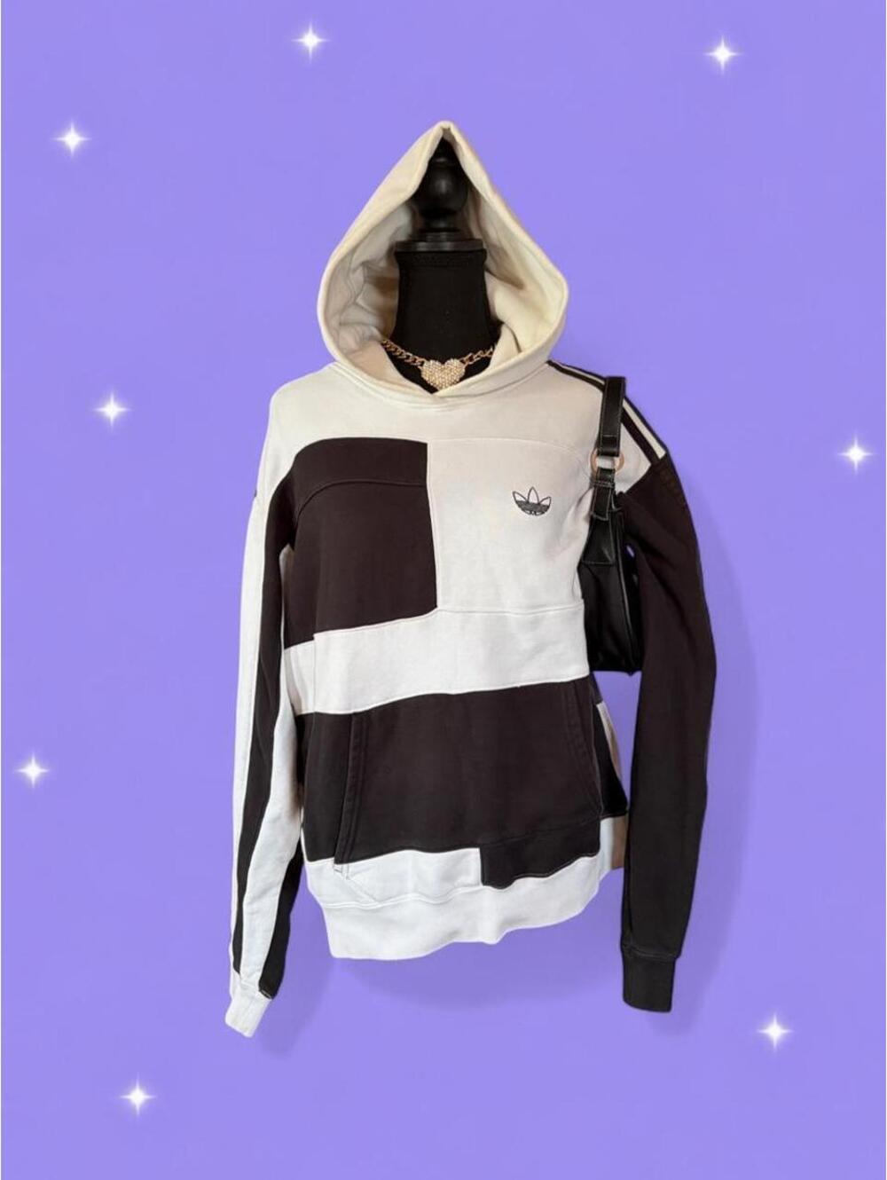 Vintage Y2K Adidas Oversized Color Block Pullover Hoodie size medium